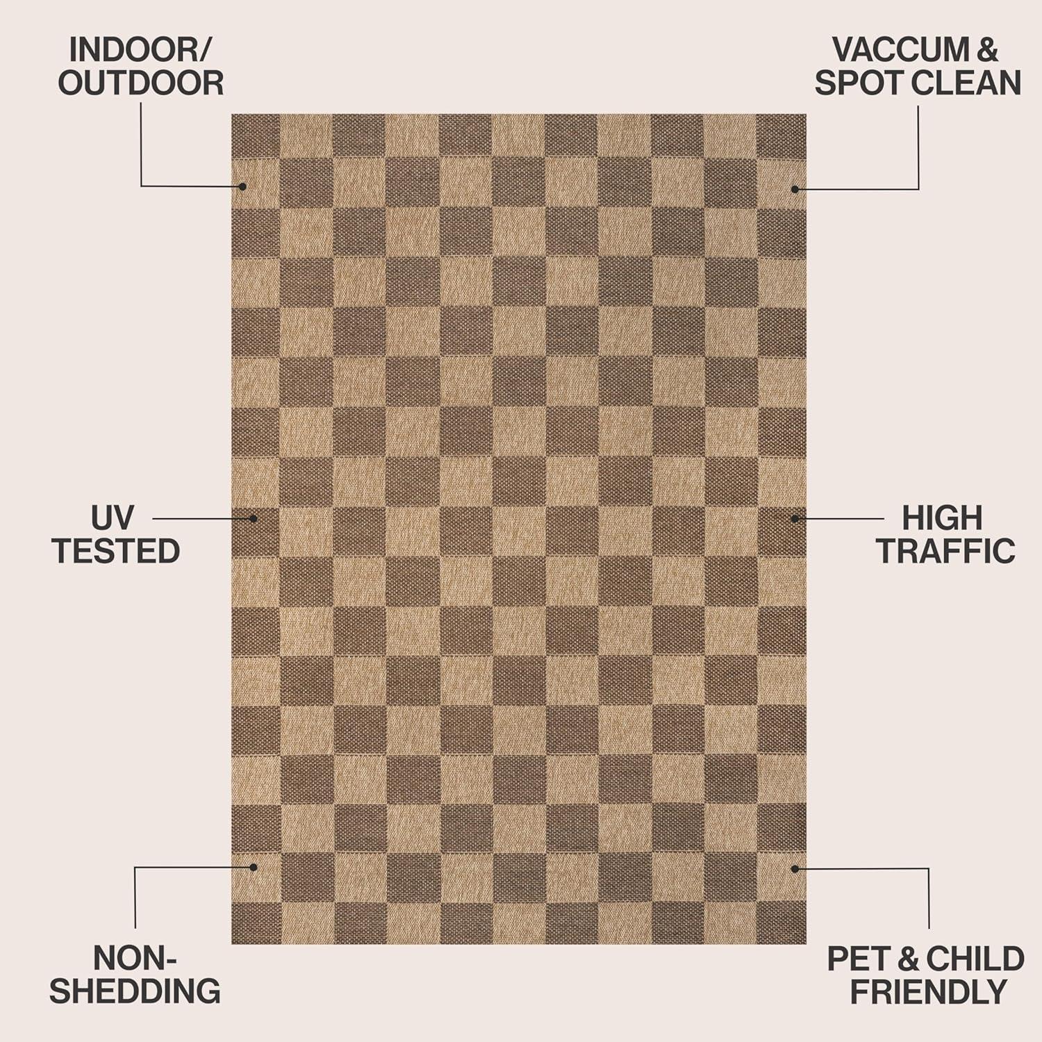image:imageJONATHAN Y Easy Jute Rustic Indoor Outdoor Area Rug NaturalBrown 5X8 Mason Checker for Backyard Patio EasyCleaning High Traffic PetFriendly Hose Washable NonShedding FXV200B5NaturalBrown