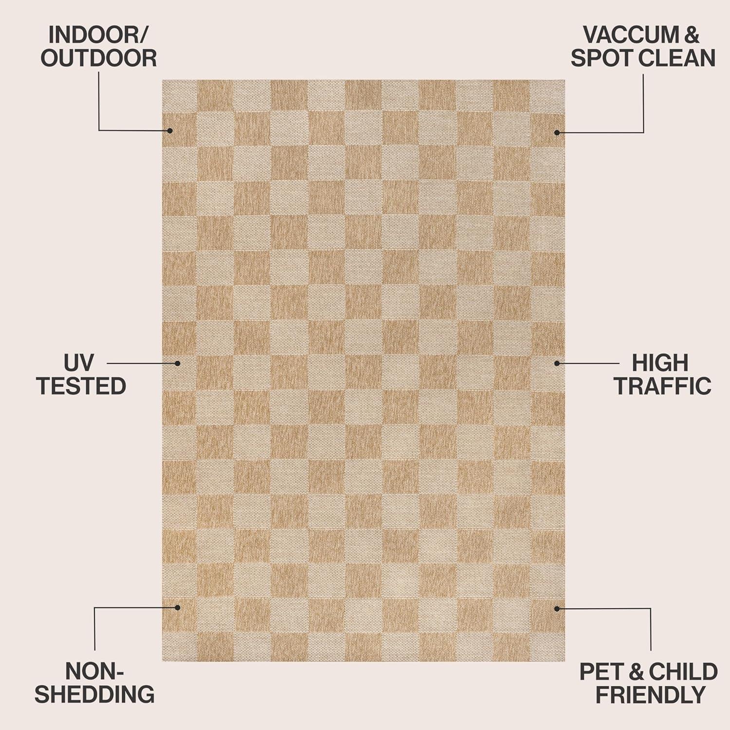 image:imageJONATHAN Y Easy Jute Rustic Indoor Outdoor Area Rug NaturalBrown 5X8 Mason Checker for Backyard Patio EasyCleaning High Traffic PetFriendly Hose Washable NonShedding FXV200B5NaturalBeige