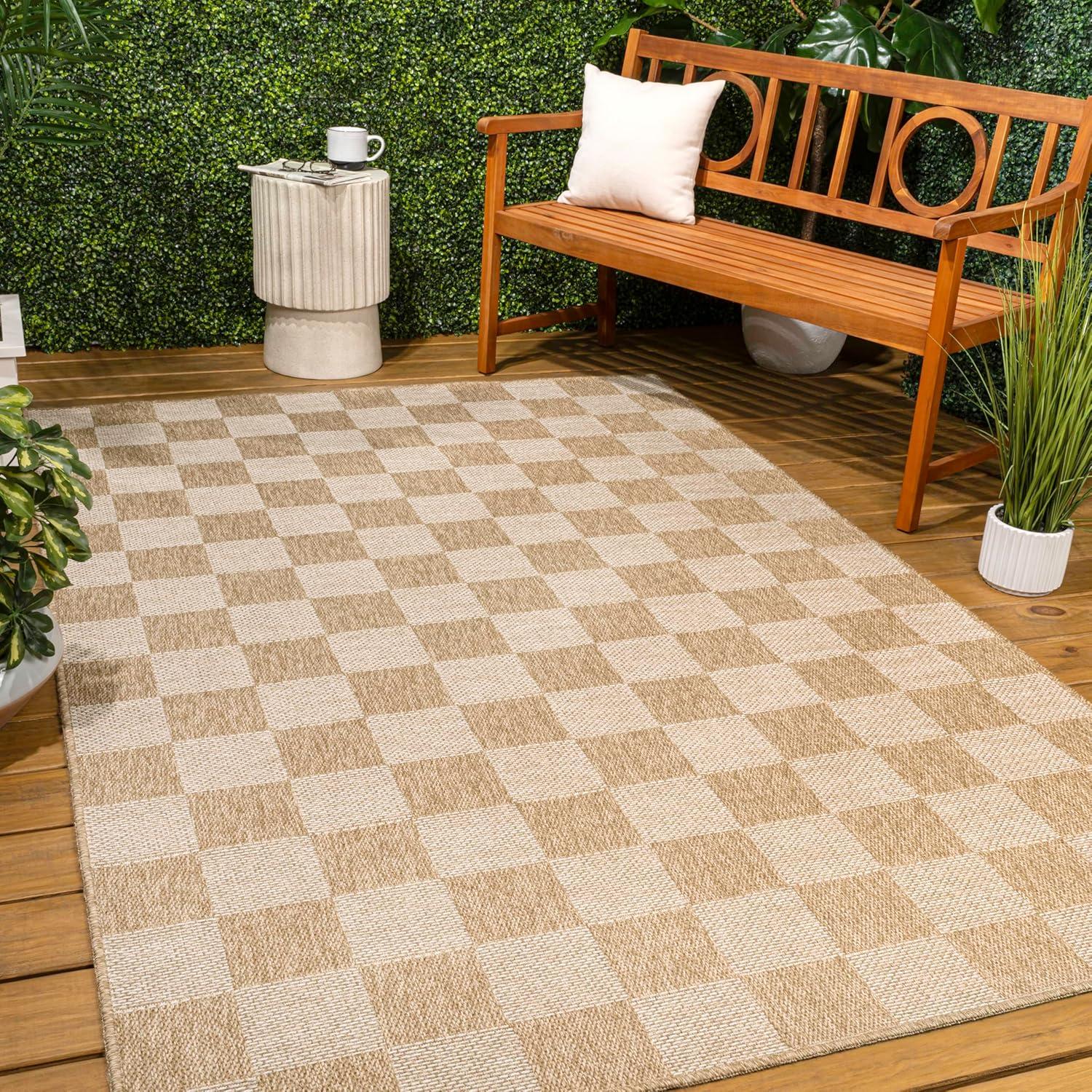 image:imageJONATHAN Y Easy Jute Rustic Indoor Outdoor Area Rug NaturalBrown 5X8 Mason Checker for Backyard Patio EasyCleaning High Traffic PetFriendly Hose Washable NonShedding FXV200B5NaturalBeige