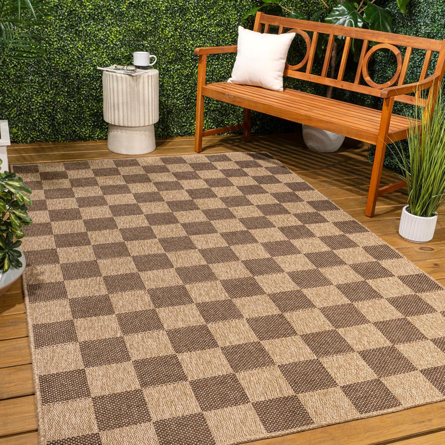 image:imageJONATHAN Y Easy Jute Rustic Indoor Outdoor Area Rug NaturalBrown 5X8 Mason Checker for Backyard Patio EasyCleaning High Traffic PetFriendly Hose Washable NonShedding FXV200B5NaturalBrown