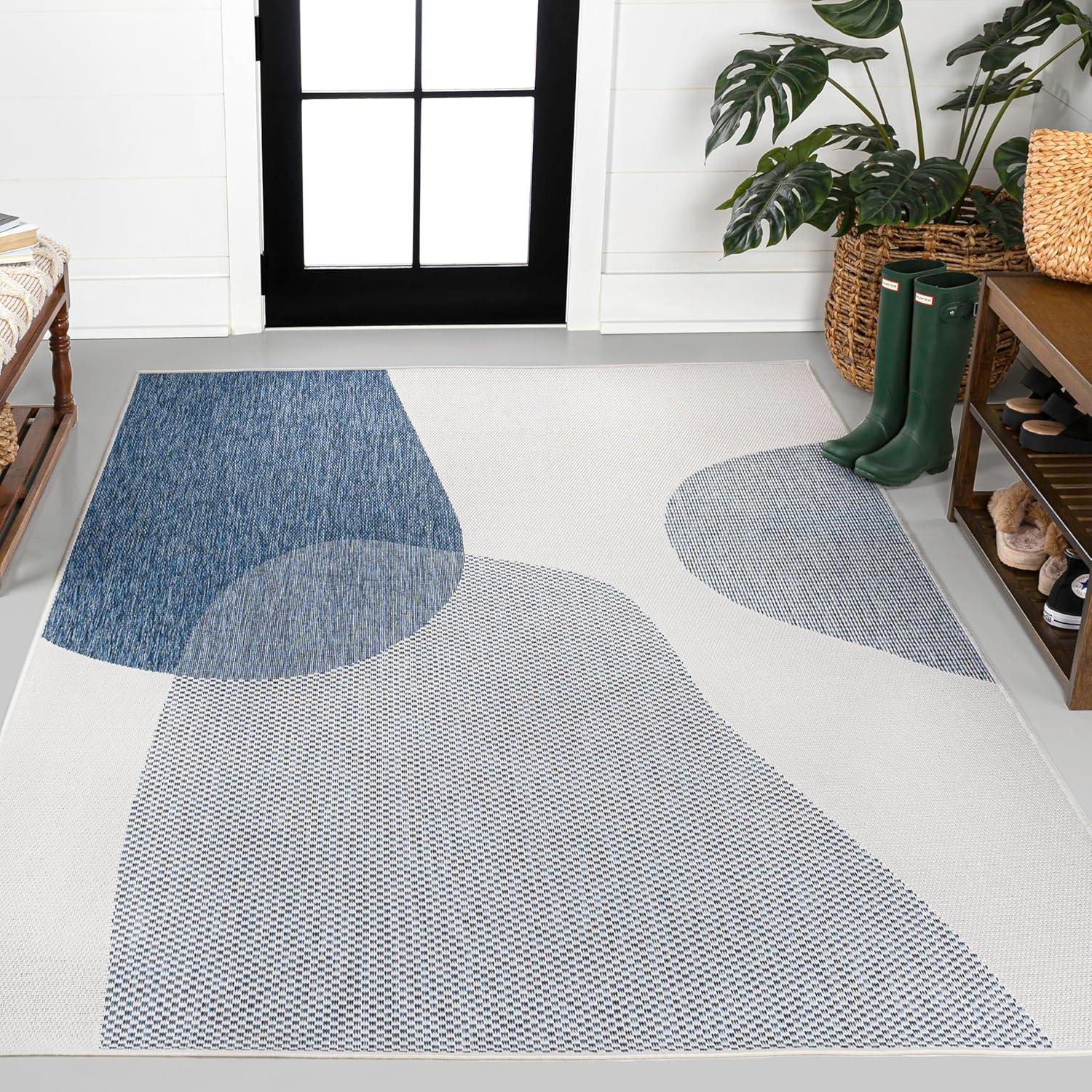 image:imageJONATHAN Y Geometric Organic Shapes Indoor Outdoor Area Rug 3X5 CreamNavy Zia Modern for Backyard Patio Porch EasyCleaning High Traffic PetFriendly NonShedding TSN306B3CreamNavy