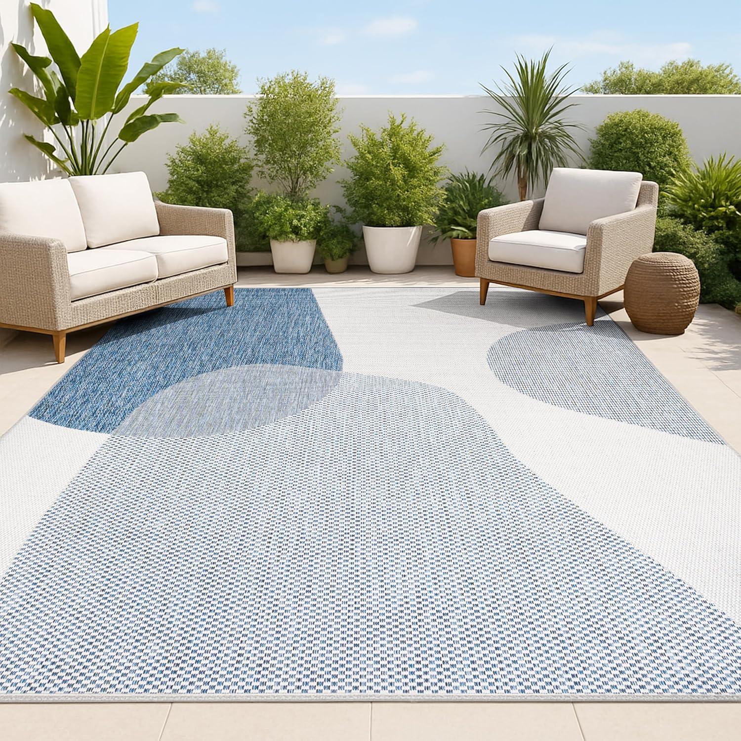 image:imageJONATHAN Y Geometric Organic Shapes Indoor Outdoor Area Rug 3X5 CreamNavy Zia Modern for Backyard Patio Porch EasyCleaning High Traffic PetFriendly NonShedding TSN306B3CreamNavy