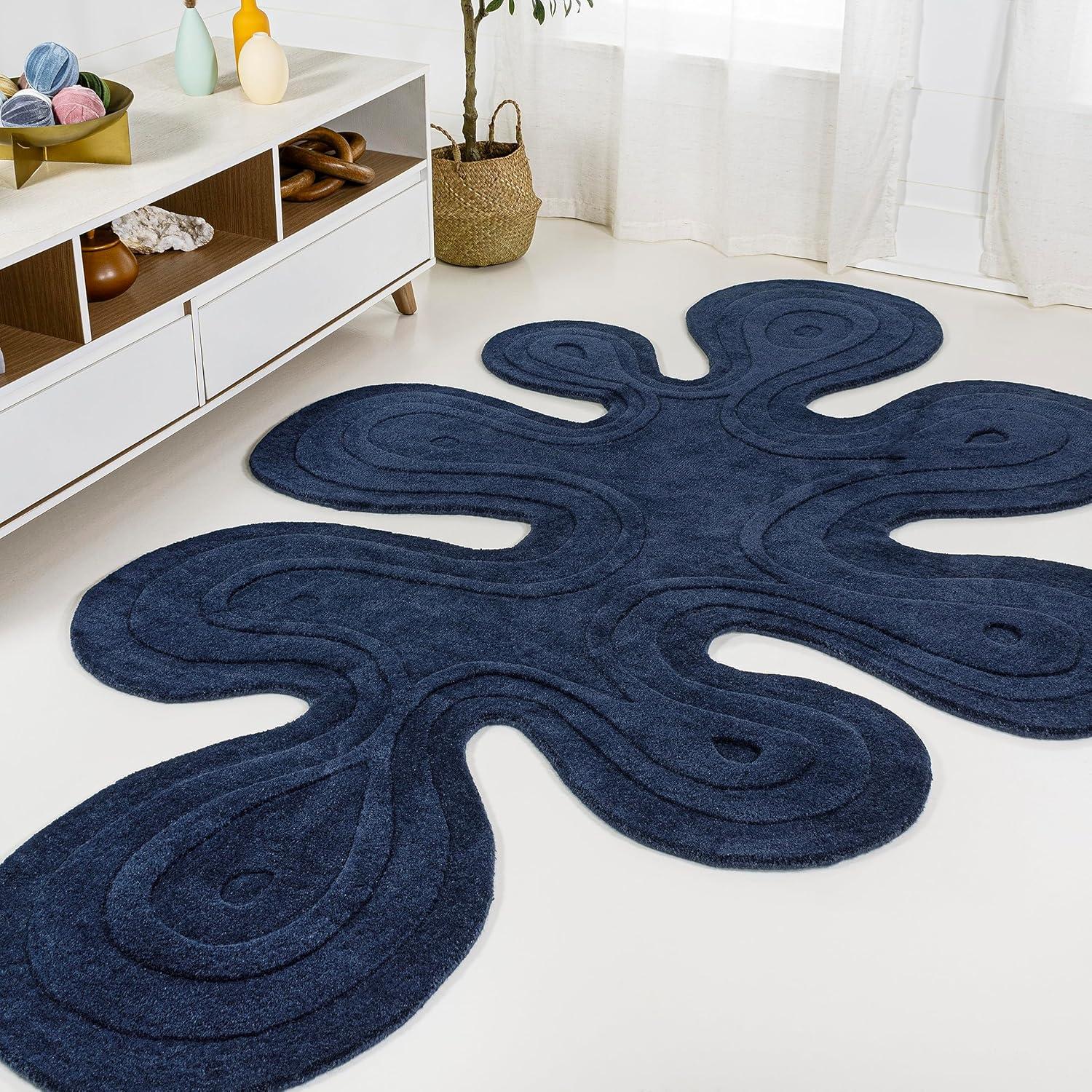 image:imageJONATHAN Y Handwoven Wool Periwinkle Blue Shaped Indoor Area Rug 5x8 Amoeba Contemporary Abstract EasyCleaning for Living Room Bedroom Kitchen Pet Friendly NonShedding GST100C5Navy