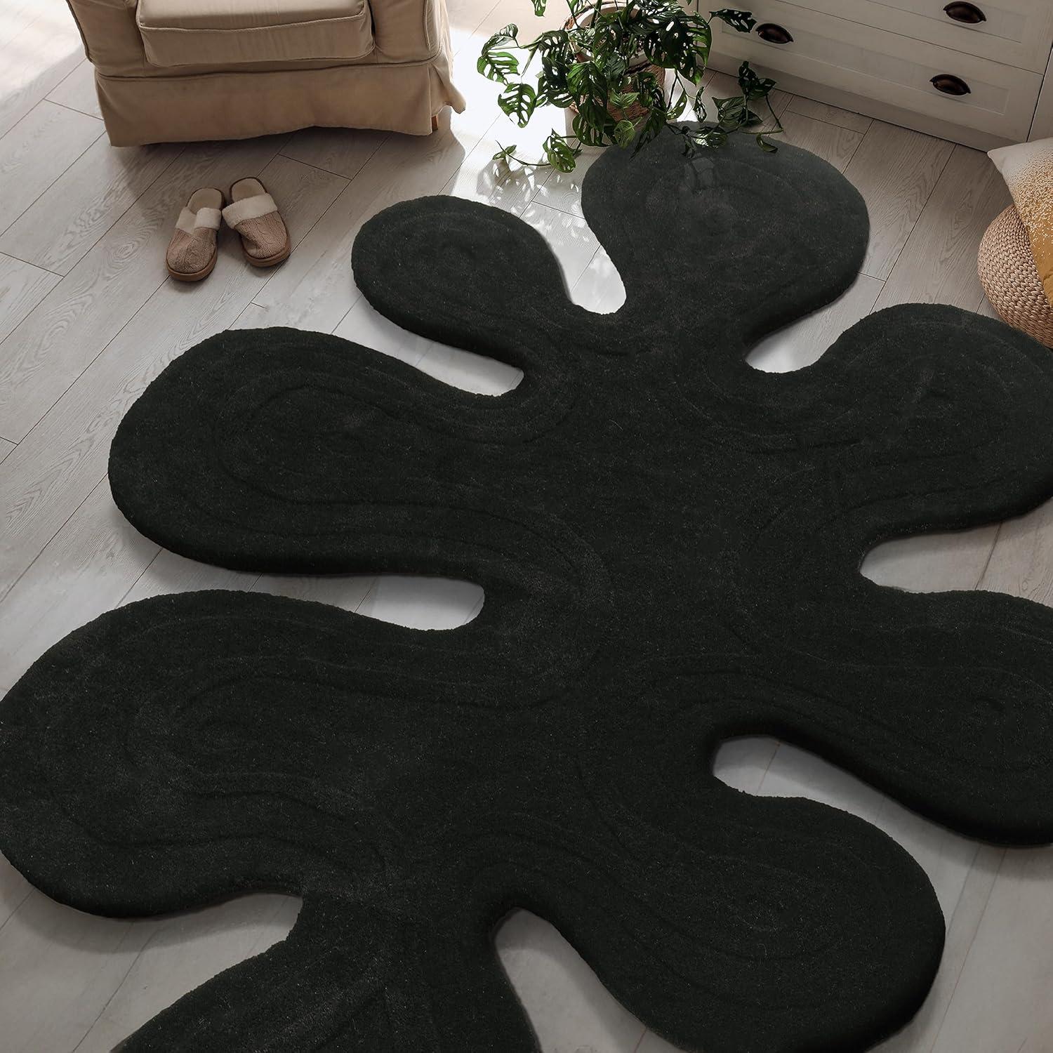 image:imageJONATHAN Y Handwoven Wool Periwinkle Blue Shaped Indoor Area Rug 5x8 Amoeba Contemporary Abstract EasyCleaning for Living Room Bedroom Kitchen Pet Friendly NonShedding GST100C5Black
