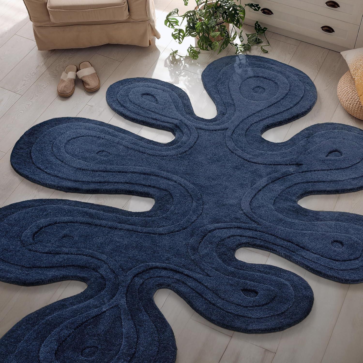 image:imageJONATHAN Y Handwoven Wool Periwinkle Blue Shaped Indoor Area Rug 5x8 Amoeba Contemporary Abstract EasyCleaning for Living Room Bedroom Kitchen Pet Friendly NonShedding GST100C5Navy