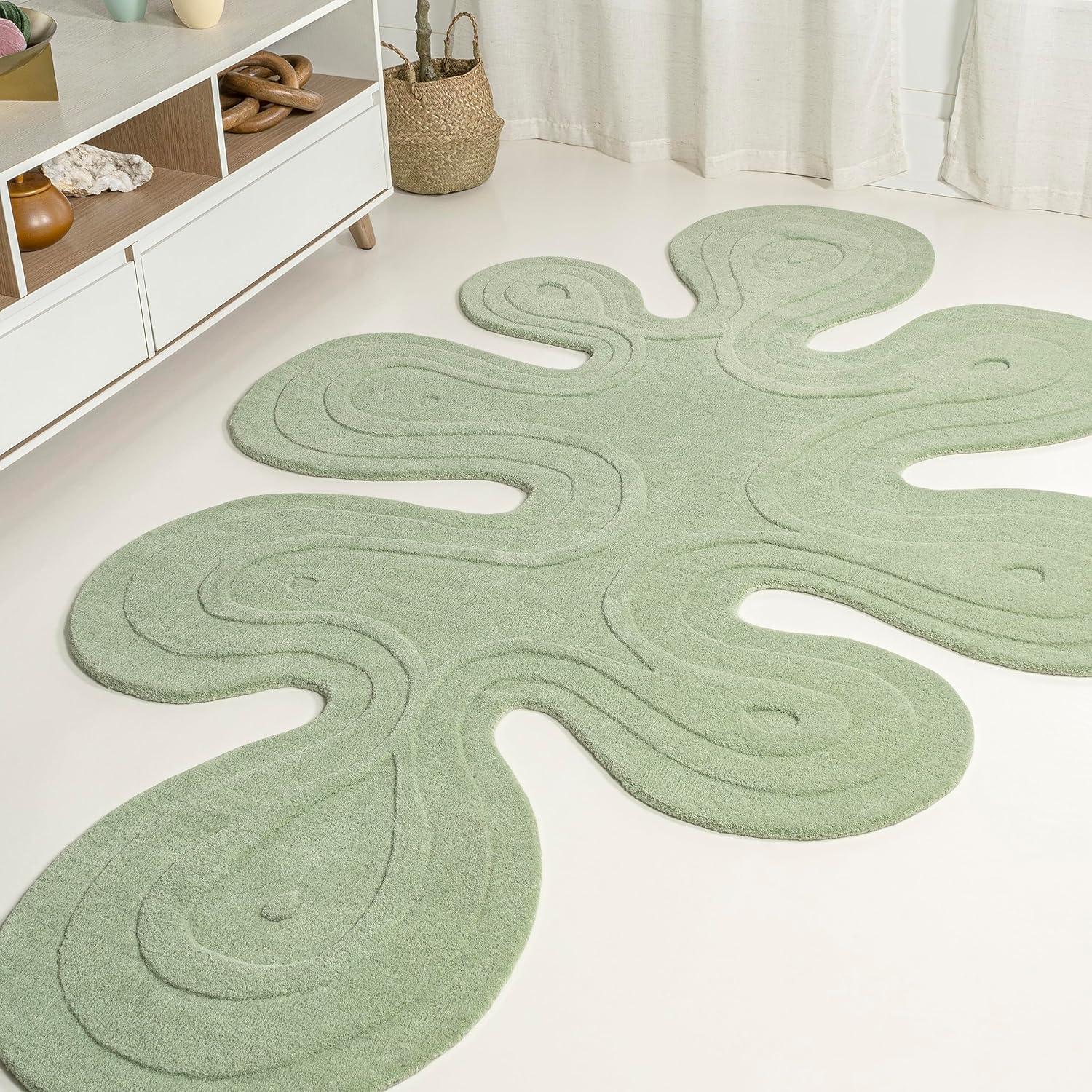 image:imageJONATHAN Y Handwoven Wool Periwinkle Blue Shaped Indoor Area Rug 5x8 Amoeba Contemporary Abstract EasyCleaning for Living Room Bedroom Kitchen Pet Friendly NonShedding GST100C5Mint Green