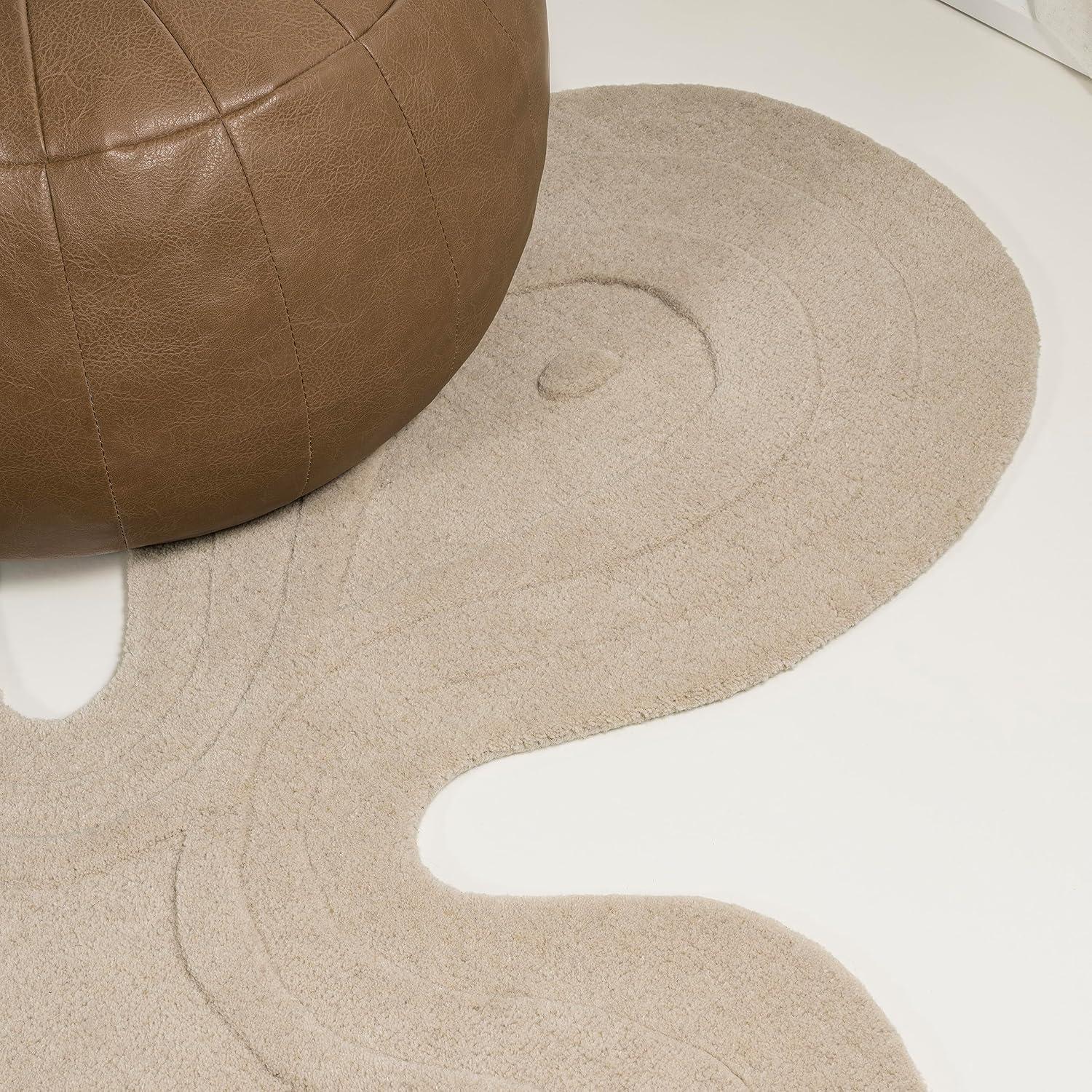 image:imageJONATHAN Y Handwoven Wool Periwinkle Blue Shaped Indoor Area Rug 5x8 Amoeba Contemporary Abstract EasyCleaning for Living Room Bedroom Kitchen Pet Friendly NonShedding GST100C5Beige