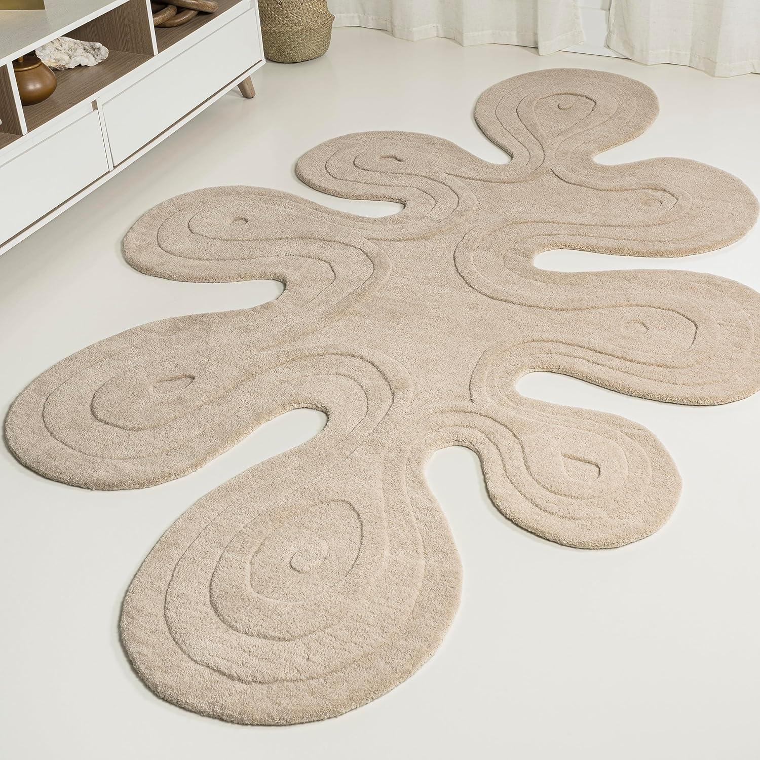 image:imageJONATHAN Y Handwoven Wool Periwinkle Blue Shaped Indoor Area Rug 5x8 Amoeba Contemporary Abstract EasyCleaning for Living Room Bedroom Kitchen Pet Friendly NonShedding GST100C5Beige