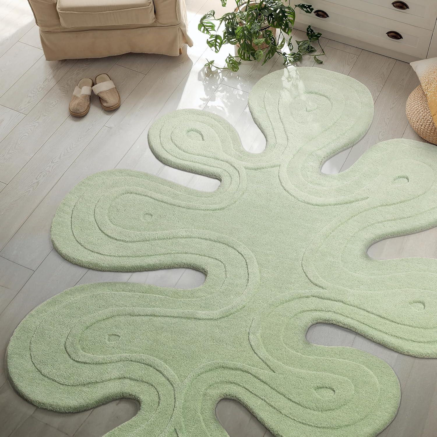 image:imageJONATHAN Y Handwoven Wool Periwinkle Blue Shaped Indoor Area Rug 5x8 Amoeba Contemporary Abstract EasyCleaning for Living Room Bedroom Kitchen Pet Friendly NonShedding GST100C5Mint Green