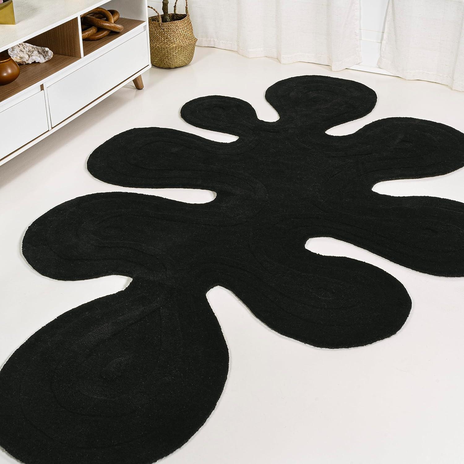 image:imageJONATHAN Y Handwoven Wool Periwinkle Blue Shaped Indoor Area Rug 5x8 Amoeba Contemporary Abstract EasyCleaning for Living Room Bedroom Kitchen Pet Friendly NonShedding GST100C5Black