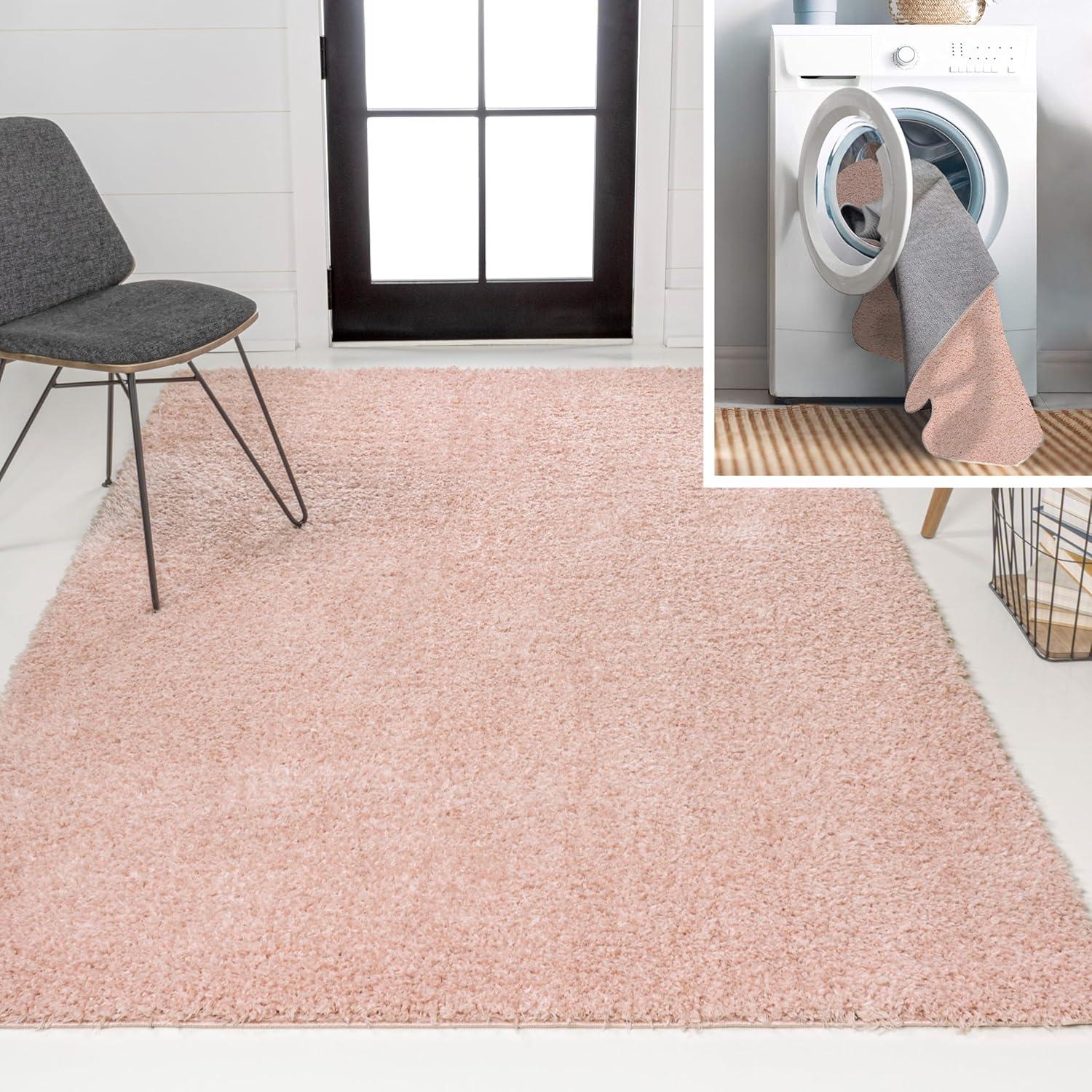 image:imageJONATHAN Y Machine Washable Light Blue Indoor Area Rug 3X5 ft Clayton Coastal Solid Glam Shag for Living Room Bedroom Kitchen Office EasyCleaning PetFriendly NonShedding WSH400E3Pink