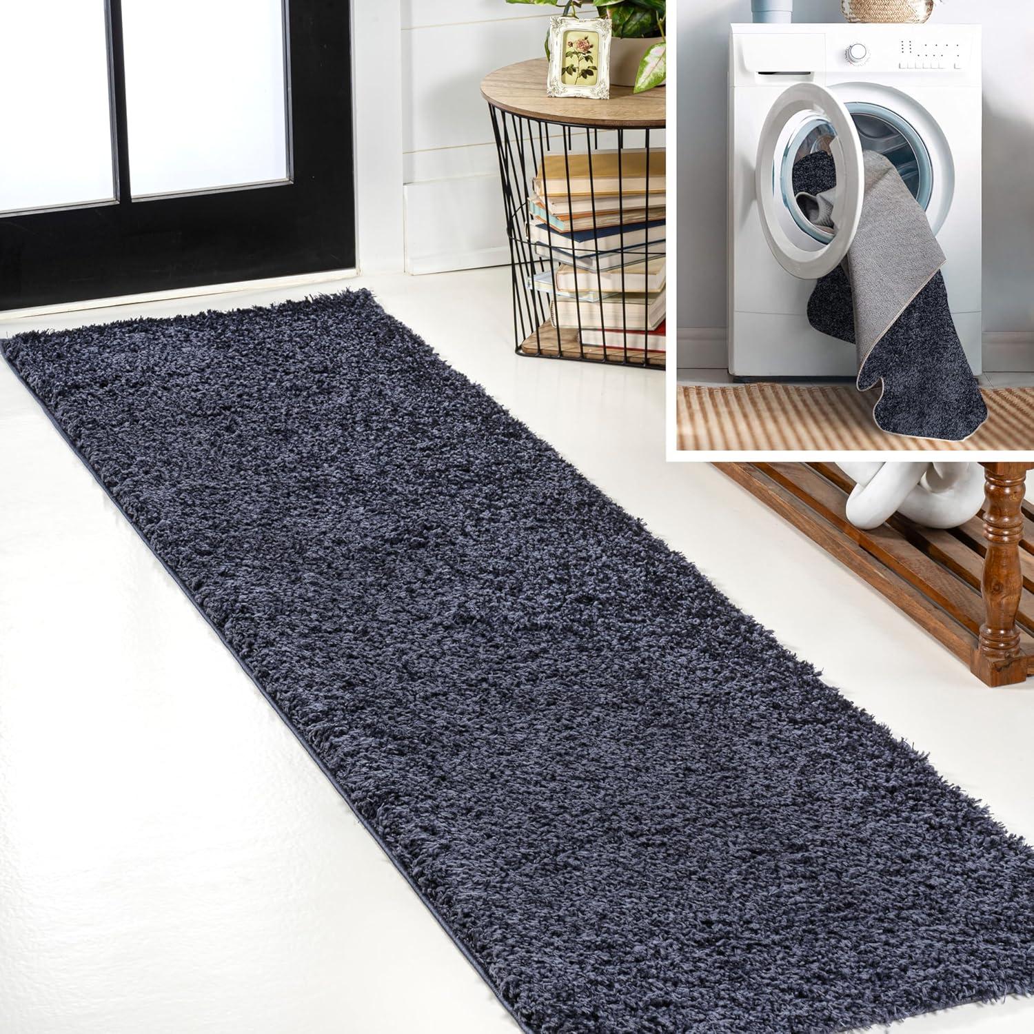 image:imageJONATHAN Y Machine Washable Light Blue Indoor Area Rug 3X5 ft Clayton Coastal Solid Glam Shag for Living Room Bedroom Kitchen Office EasyCleaning PetFriendly NonShedding WSH400E3Navy