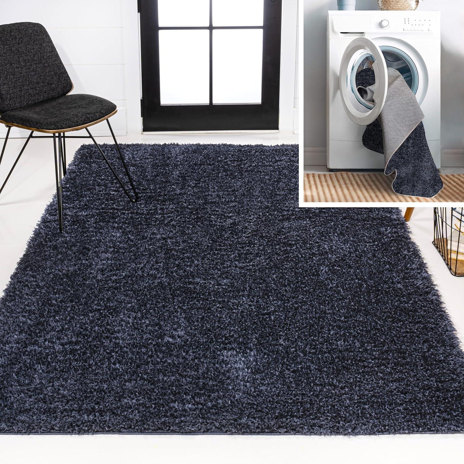 image:imageJONATHAN Y Machine Washable Light Blue Indoor Area Rug 3X5 ft Clayton Coastal Solid Glam Shag for Living Room Bedroom Kitchen Office EasyCleaning PetFriendly NonShedding WSH400E3Navy