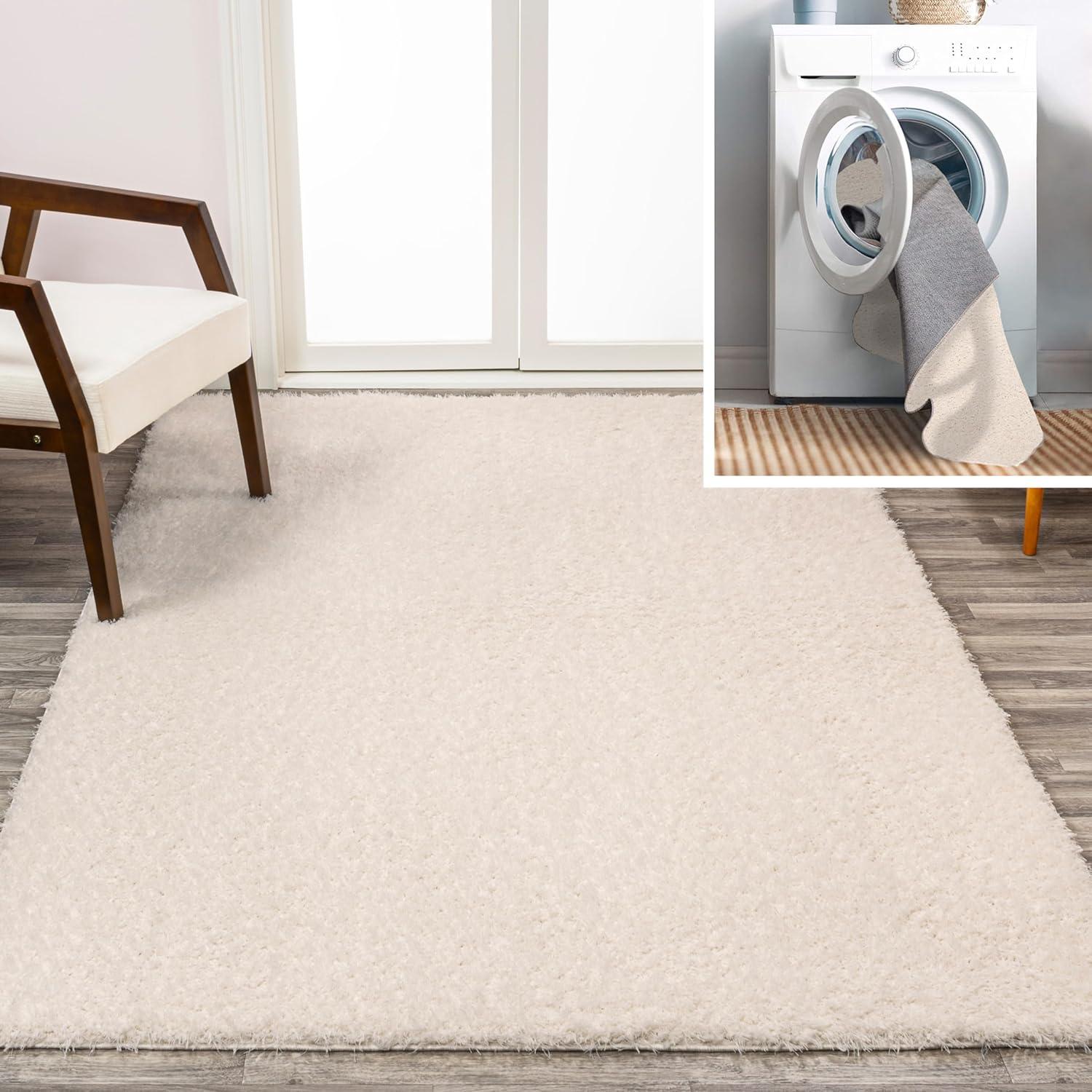 image:imageJONATHAN Y Machine Washable Light Blue Indoor Area Rug 3X5 ft Clayton Coastal Solid Glam Shag for Living Room Bedroom Kitchen Office EasyCleaning PetFriendly NonShedding WSH400E3White