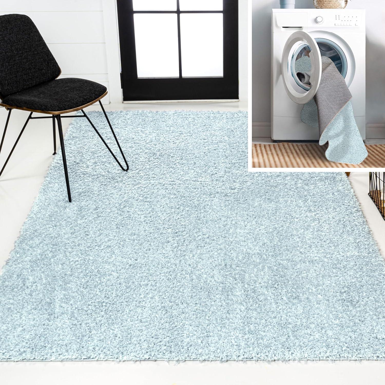 image:imageJONATHAN Y Machine Washable Light Blue Indoor Area Rug 3X5 ft Clayton Coastal Solid Glam Shag for Living Room Bedroom Kitchen Office EasyCleaning PetFriendly NonShedding WSH400E3Light Blue