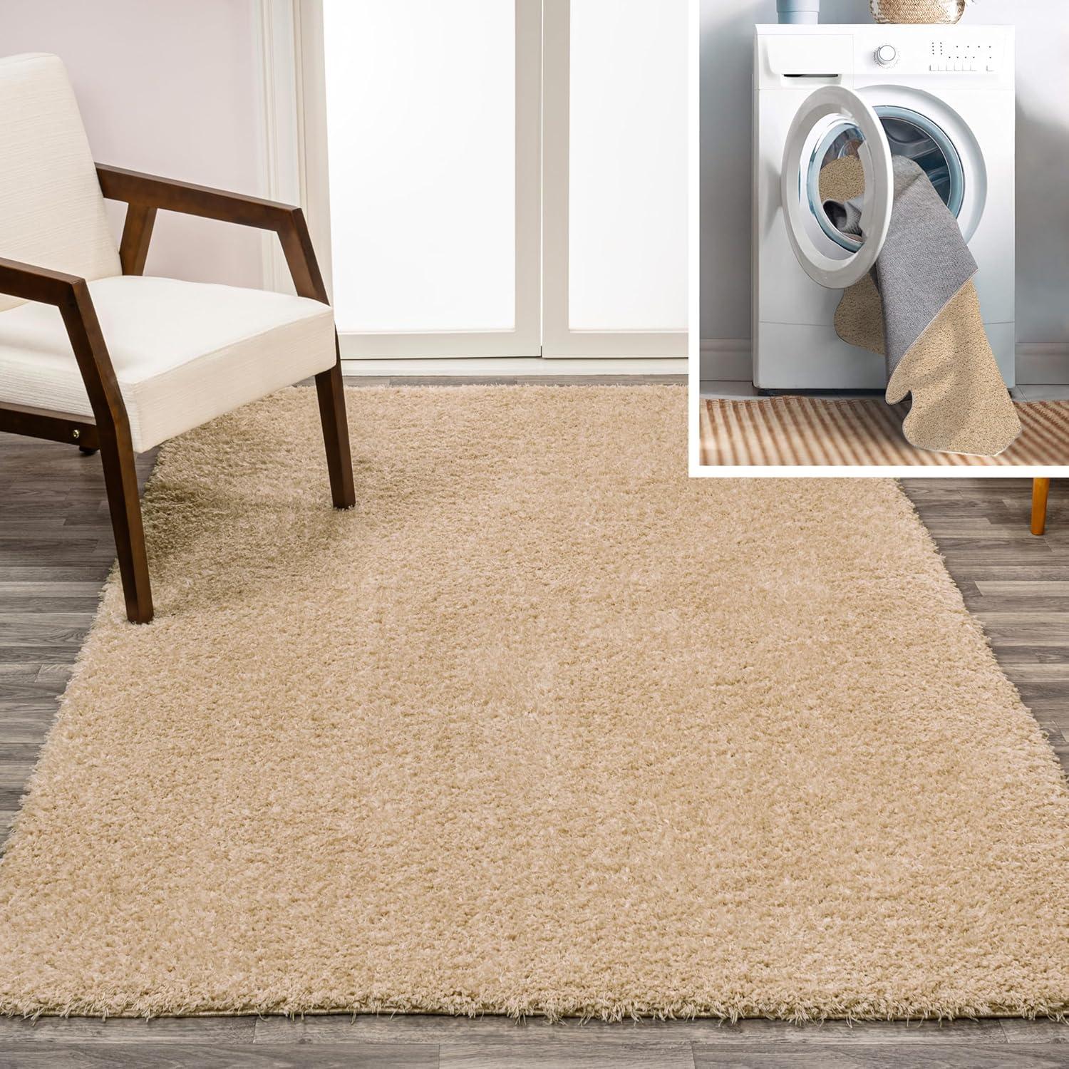 image:imageJONATHAN Y Machine Washable Light Blue Indoor Area Rug 3X5 ft Clayton Coastal Solid Glam Shag for Living Room Bedroom Kitchen Office EasyCleaning PetFriendly NonShedding WSH400E3Ivory