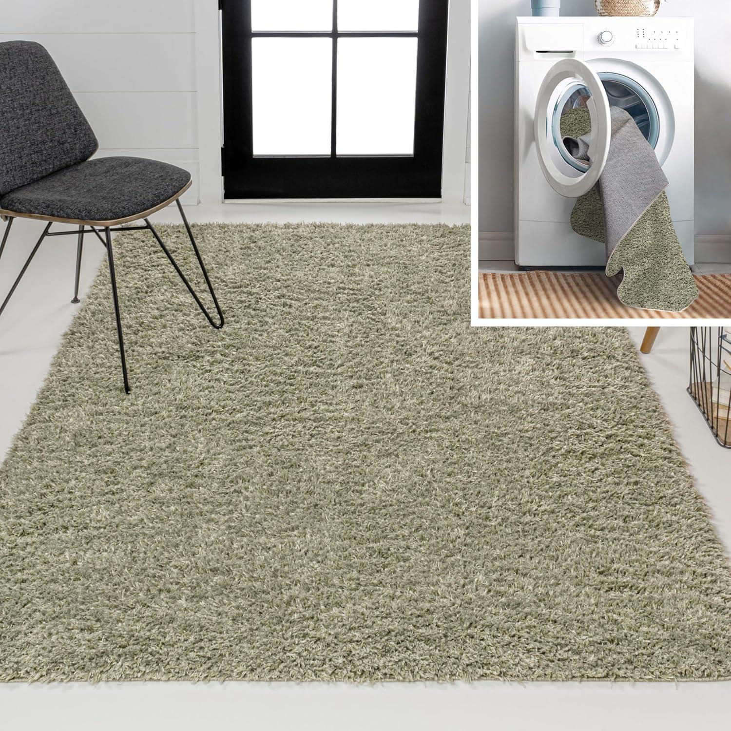 image:imageJONATHAN Y Machine Washable Light Blue Indoor Area Rug 3X5 ft Clayton Coastal Solid Glam Shag for Living Room Bedroom Kitchen Office EasyCleaning PetFriendly NonShedding WSH400E3Green