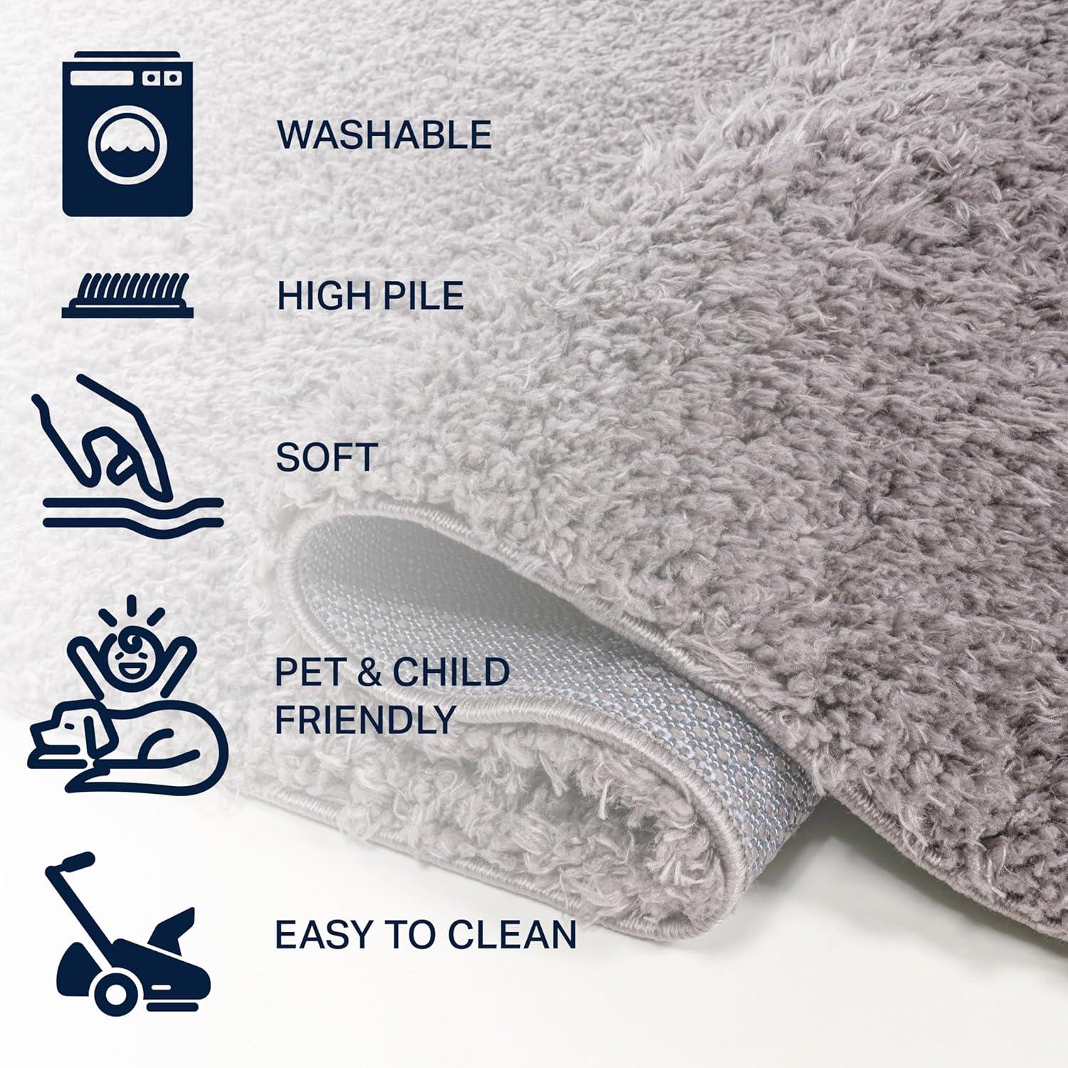 image:imageJONATHAN Y Machine Washable Light Blue Indoor Area Rug 3X5 ft Clayton Coastal Solid Glam Shag for Living Room Bedroom Kitchen Office EasyCleaning PetFriendly NonShedding WSH400E3Grey
