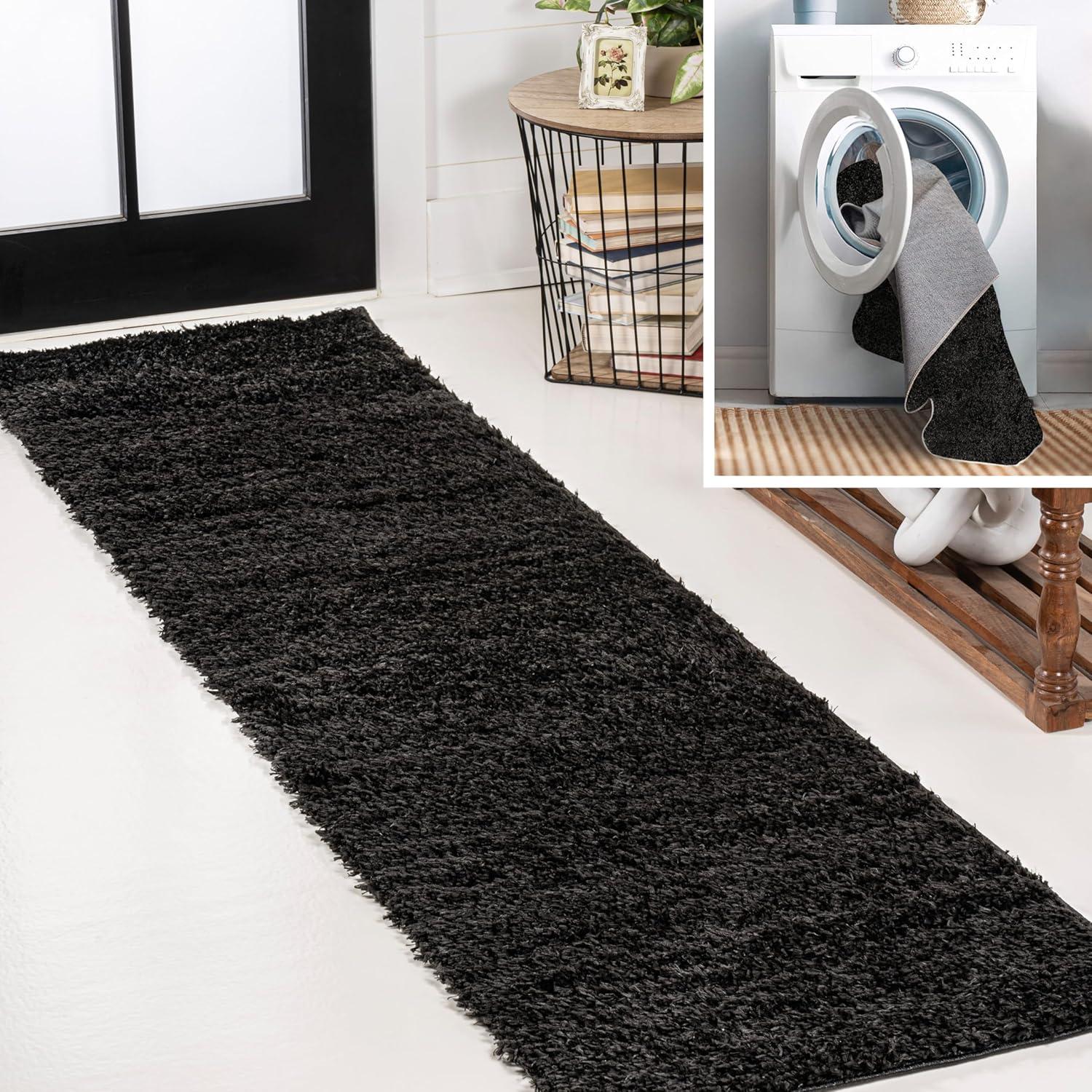 image:imageJONATHAN Y Machine Washable Light Blue Indoor Area Rug 3X5 ft Clayton Coastal Solid Glam Shag for Living Room Bedroom Kitchen Office EasyCleaning PetFriendly NonShedding WSH400E3Black