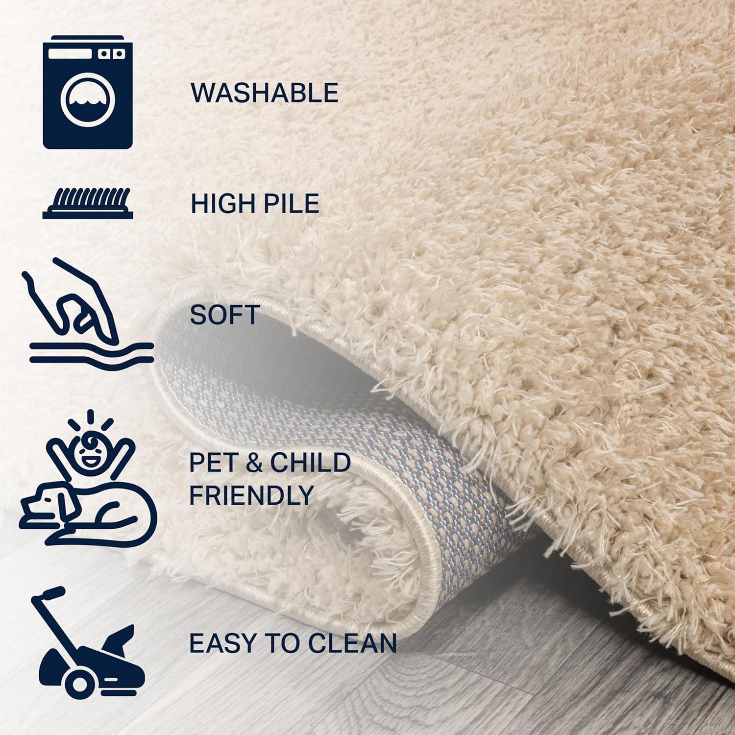 image:imageJONATHAN Y Machine Washable Light Blue Indoor Area Rug 3X5 ft Clayton Coastal Solid Glam Shag for Living Room Bedroom Kitchen Office EasyCleaning PetFriendly NonShedding WSH400E3Ivory