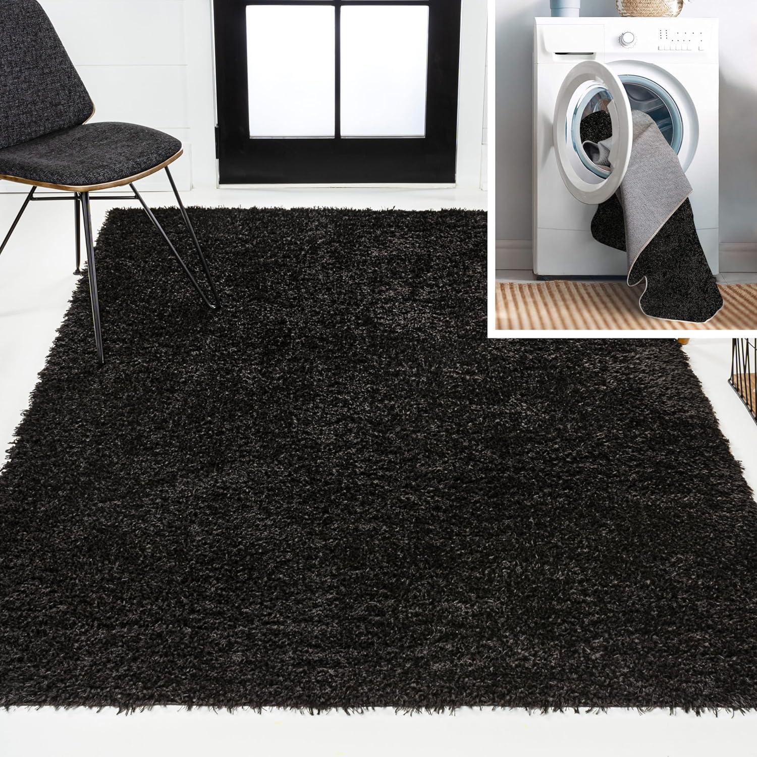 image:imageJONATHAN Y Machine Washable Light Blue Indoor Area Rug 3X5 ft Clayton Coastal Solid Glam Shag for Living Room Bedroom Kitchen Office EasyCleaning PetFriendly NonShedding WSH400E3Black