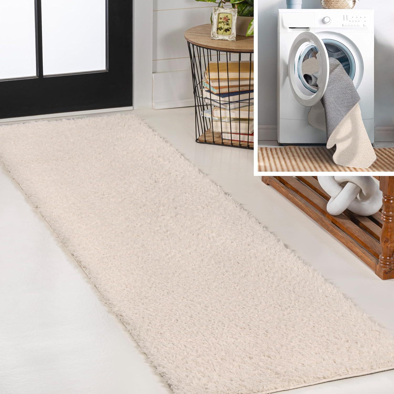 image:imageJONATHAN Y Machine Washable Light Blue Indoor Area Rug 3X5 ft Clayton Coastal Solid Glam Shag for Living Room Bedroom Kitchen Office EasyCleaning PetFriendly NonShedding WSH400E3White