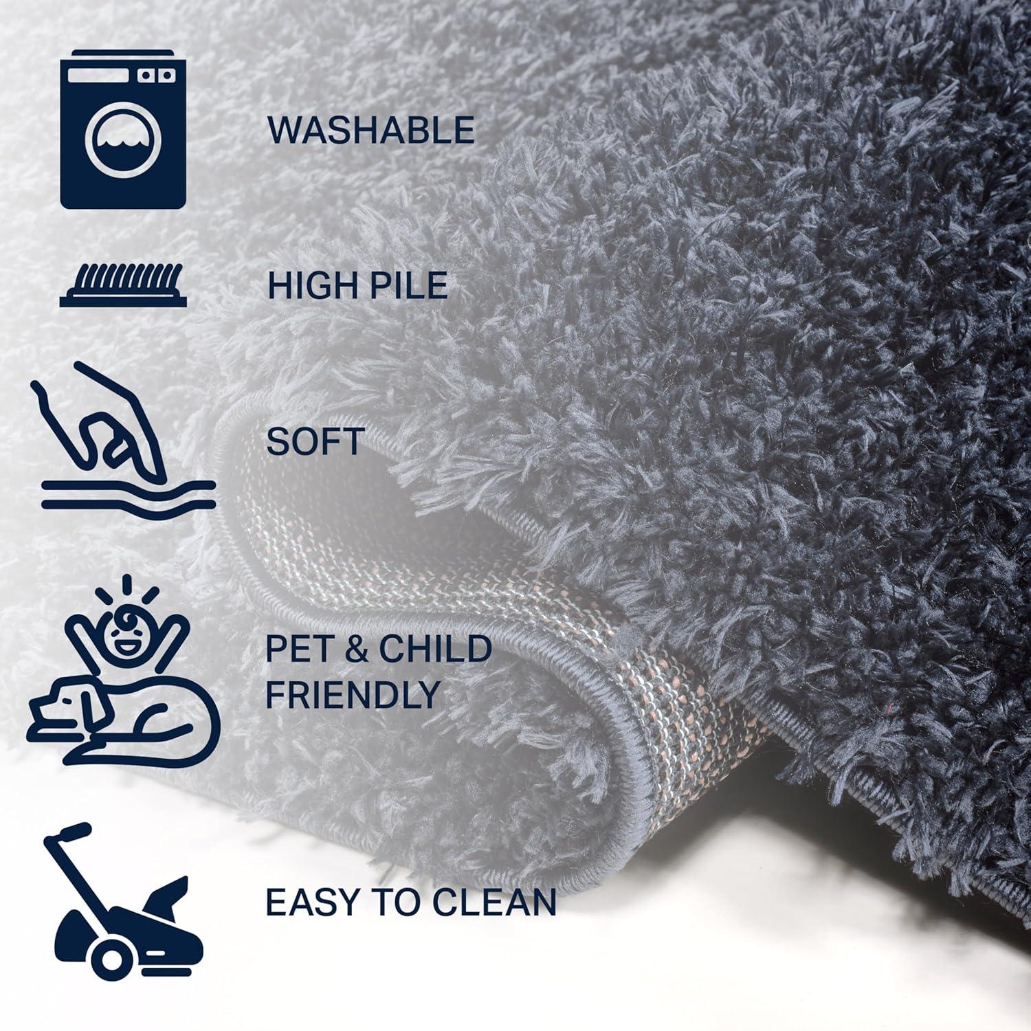 image:imageJONATHAN Y Machine Washable Light Blue Indoor Area Rug 3X5 ft Clayton Coastal Solid Glam Shag for Living Room Bedroom Kitchen Office EasyCleaning PetFriendly NonShedding WSH400E3Navy