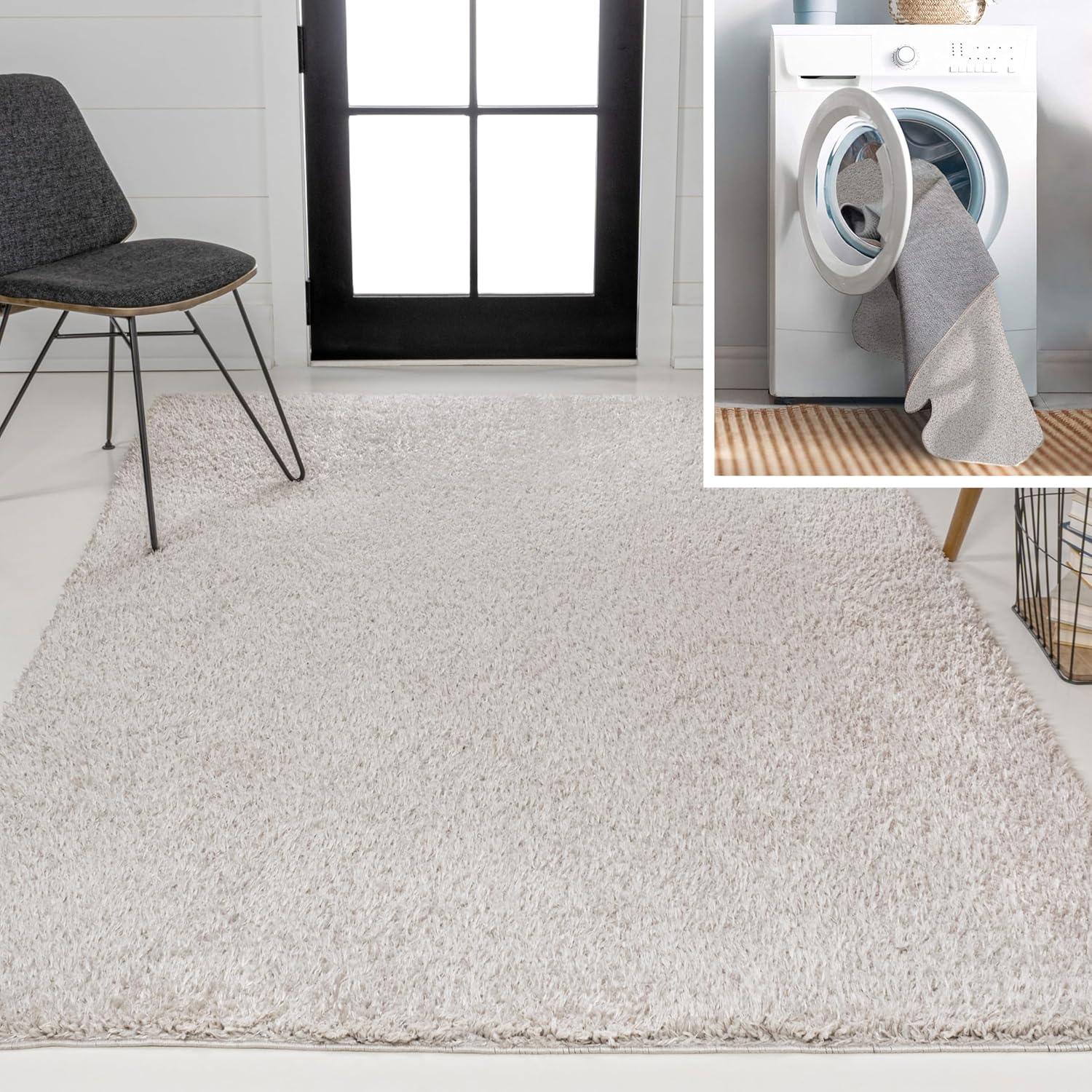 image:imageJONATHAN Y Machine Washable Light Blue Indoor Area Rug 3X5 ft Clayton Coastal Solid Glam Shag for Living Room Bedroom Kitchen Office EasyCleaning PetFriendly NonShedding WSH400E3Light Gray