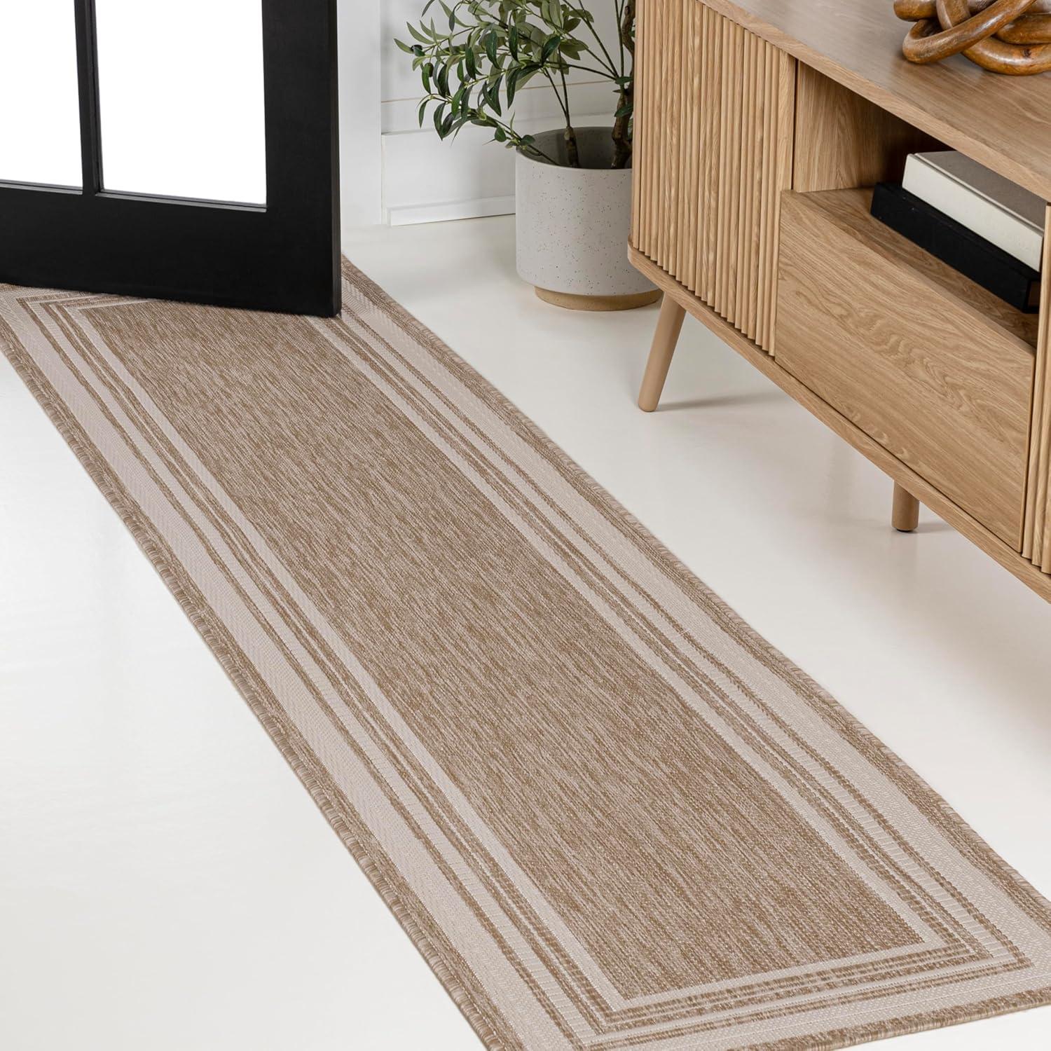 image:imageJONATHAN Y Pinstripe Border Indoor Outdoor Area Rug 3X5 BeigeCream Lido Traditional Casual for Backyard Patio Porch EasyCleaning High Traffic PetFriendly NonShedding TSN210A32 x 710 Runner
