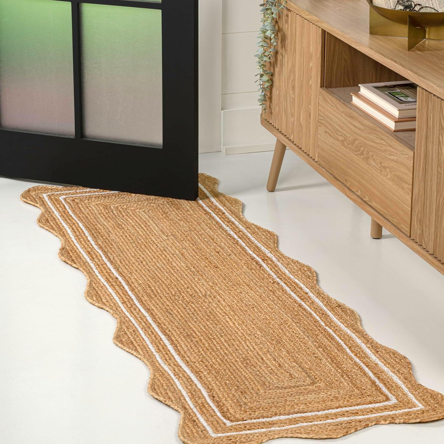 image:imageJONATHAN Y Seaside Cottage Scallop Edge Jute NaturalWhite Indoor Area Rug 5x8 Farmhouse Rustic Cottage EasyCleaning for Living Room Bedroom Kitchen NonShedding RNF200A5NaturalWhite