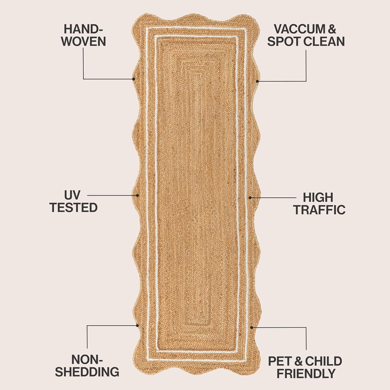 image:imageJONATHAN Y Seaside Cottage Scallop Edge Jute NaturalWhite Indoor Area Rug 5x8 Farmhouse Rustic Cottage EasyCleaning for Living Room Bedroom Kitchen NonShedding RNF200A5NaturalWhite