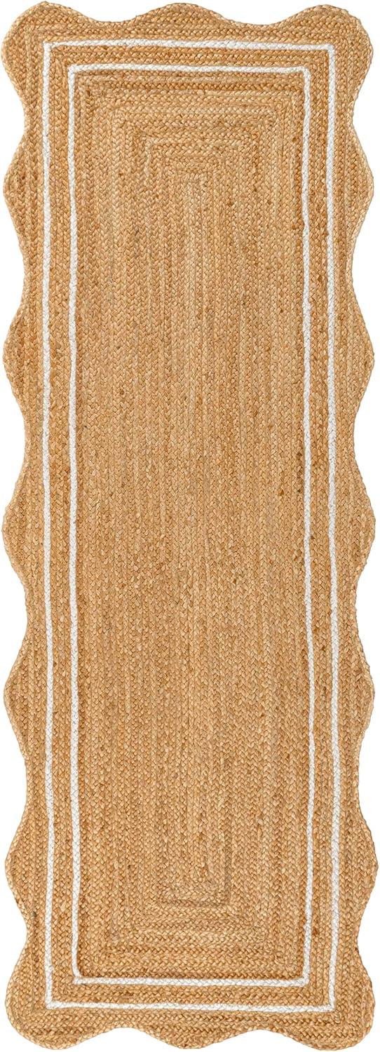image:imageJONATHAN Y Seaside Cottage Scallop Edge Jute NaturalWhite Indoor Area Rug 5x8 Farmhouse Rustic Cottage EasyCleaning for Living Room Bedroom Kitchen NonShedding RNF200A5NaturalWhite