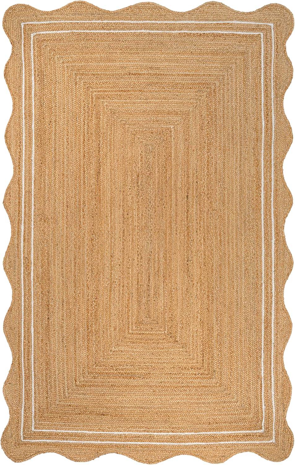 image:imageJONATHAN Y Seaside Cottage Scallop Edge Jute NaturalWhite Indoor Area Rug 5x8 Farmhouse Rustic Cottage EasyCleaning for Living Room Bedroom Kitchen NonShedding RNF200A5NaturalWhite