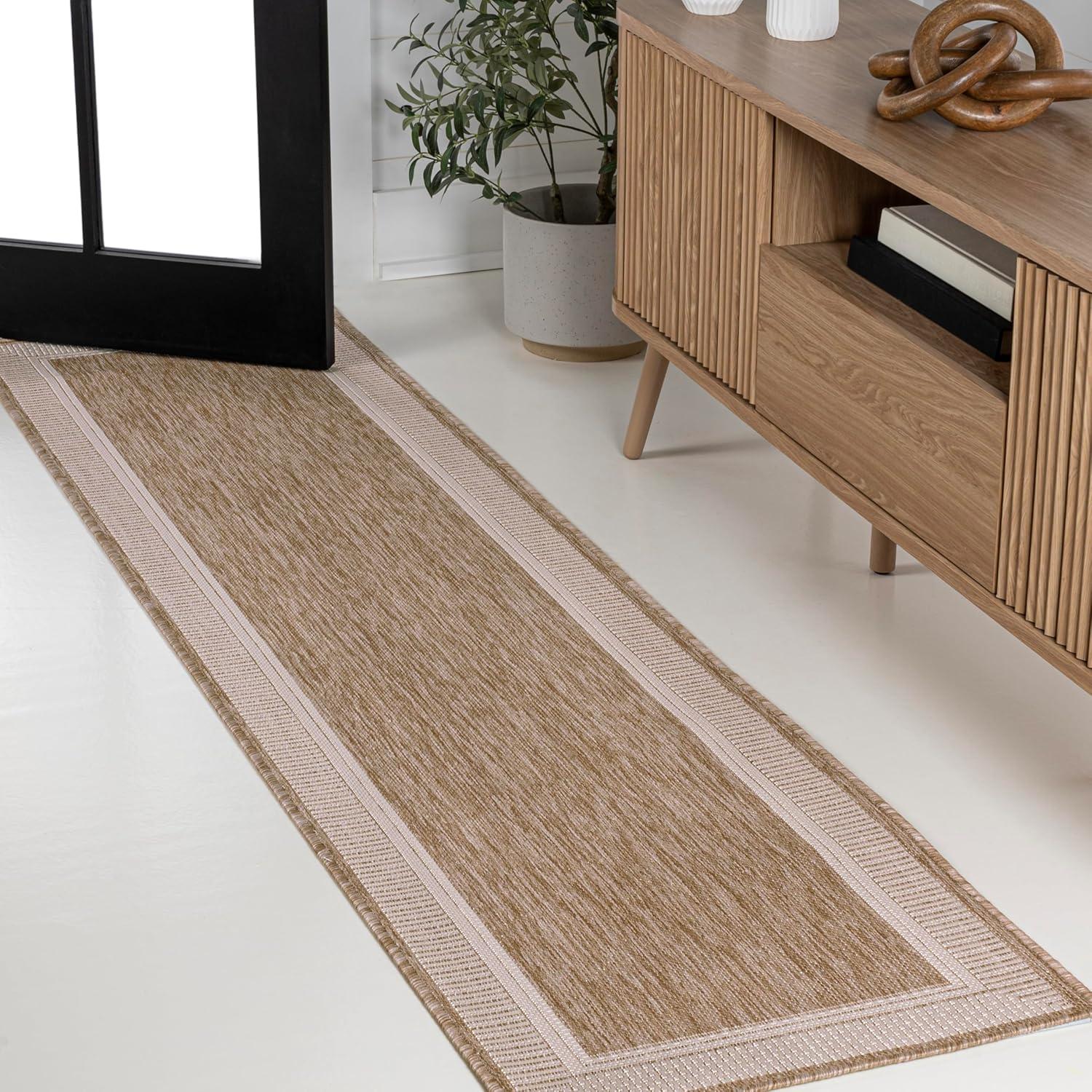 image:imageJONATHAN Y Wide Stripe Border Indoor Outdoor Area Rug 3X5 BeigeCream Hali Coastal Casual for Backyard Patio Porch EasyCleaning High Traffic PetFriendly NonShedding TSN211A32 x 710 Runner