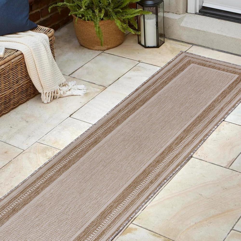 image:imageJONATHAN Y Border Stripe Indoor Outdoor Area Rug 3X5 BeigeCream Beckett Classic Casual for Backyard Patio Porch EasyCleaning High Traffic PetFriendly NonShedding TSN208A32 x 710 Runner