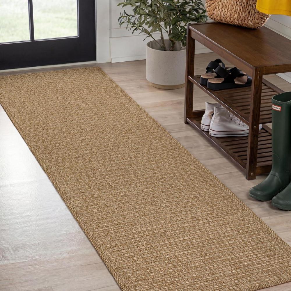 image:imageJONATHAN Y Easy Jute Rustic Indoor Outdoor Area Rug Natural 5X8 Maxine Border Rib for Backyard Patio EasyCleaning High Traffic PetFriendly Hose Washable NonShedding FXV202A5Natural