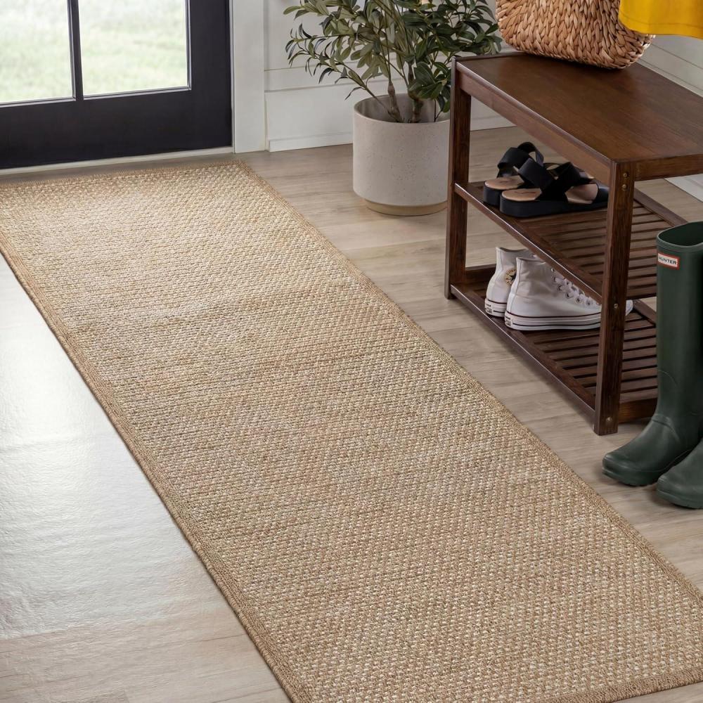image:imageJONATHAN Y Easy Jute Rustic Indoor Outdoor Area Rug Natural 5X8 Maxine Border Rib for Backyard Patio EasyCleaning High Traffic PetFriendly Hose Washable NonShedding FXV202A5Beige