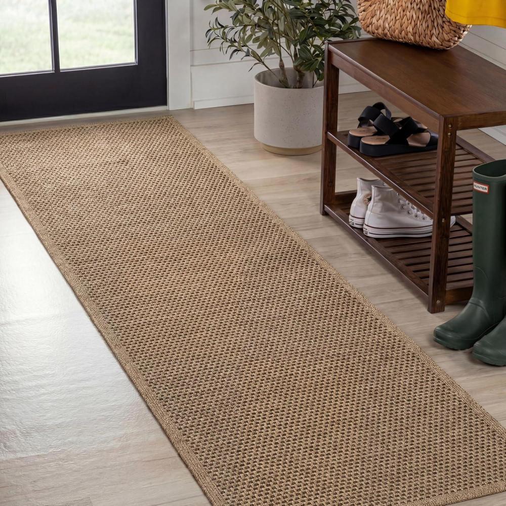 image:imageJONATHAN Y Easy Jute Rustic Indoor Outdoor Area Rug Natural 5X8 Maxine Border Rib for Backyard Patio EasyCleaning High Traffic PetFriendly Hose Washable NonShedding FXV202A5Brown