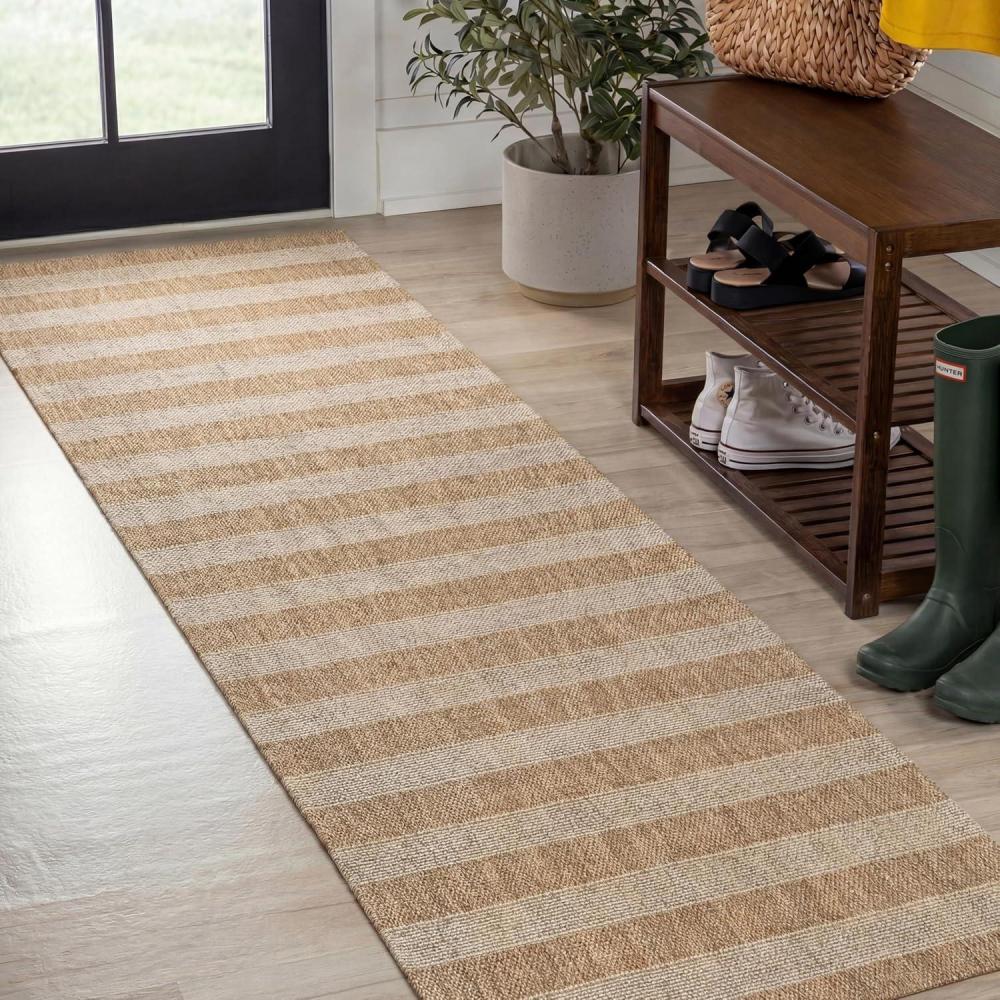 image:imageJONATHAN Y Easy Jute Rustic Indoor Outdoor Area Rug NaturalBeige 5X8 Sutton Modern Stripe for Backyard Patio EasyCleaning High Traffic PetFriendly Hose Washable NonShedding FXV205A5NaturalBeige