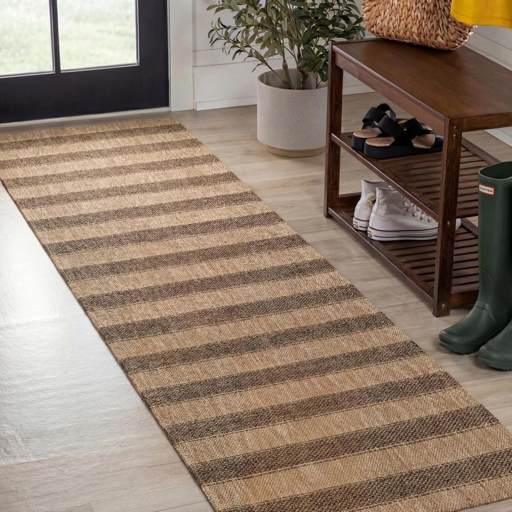 image:imageJONATHAN Y Easy Jute Rustic Indoor Outdoor Area Rug NaturalBeige 5X8 Sutton Modern Stripe for Backyard Patio EasyCleaning High Traffic PetFriendly Hose Washable NonShedding FXV205A5NaturalBrown