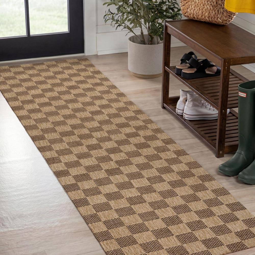 image:imageJONATHAN Y Easy Jute Rustic Indoor Outdoor Area Rug NaturalBrown 5X8 Mason Checker for Backyard Patio EasyCleaning High Traffic PetFriendly Hose Washable NonShedding FXV200B5NaturalBrown
