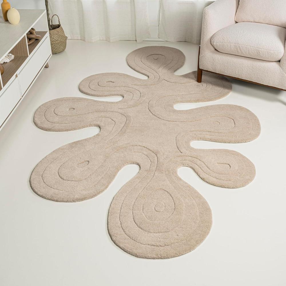image:imageJONATHAN Y Handwoven Wool Periwinkle Blue Shaped Indoor Area Rug 5x8 Amoeba Contemporary Abstract EasyCleaning for Living Room Bedroom Kitchen Pet Friendly NonShedding GST100C5Beige