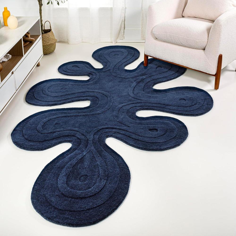 image:imageJONATHAN Y Handwoven Wool Periwinkle Blue Shaped Indoor Area Rug 5x8 Amoeba Contemporary Abstract EasyCleaning for Living Room Bedroom Kitchen Pet Friendly NonShedding GST100C5Navy
