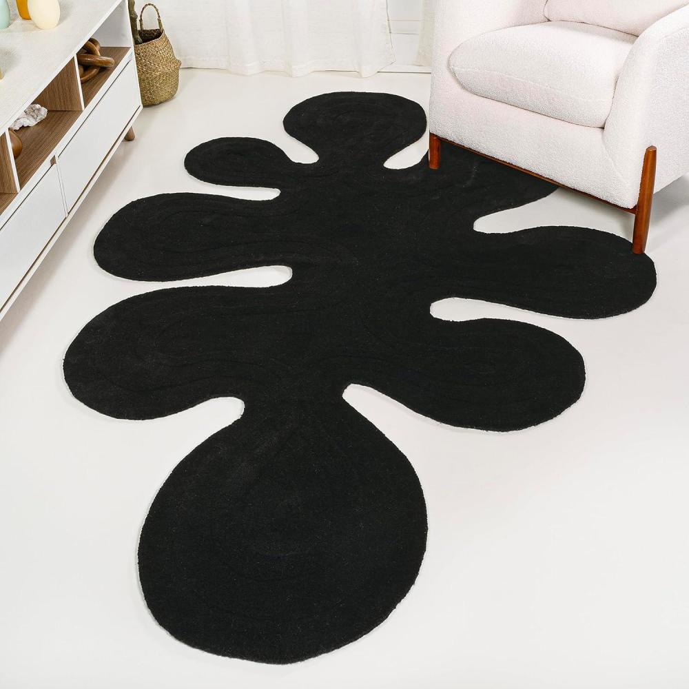 image:imageJONATHAN Y Handwoven Wool Periwinkle Blue Shaped Indoor Area Rug 5x8 Amoeba Contemporary Abstract EasyCleaning for Living Room Bedroom Kitchen Pet Friendly NonShedding GST100C5Black