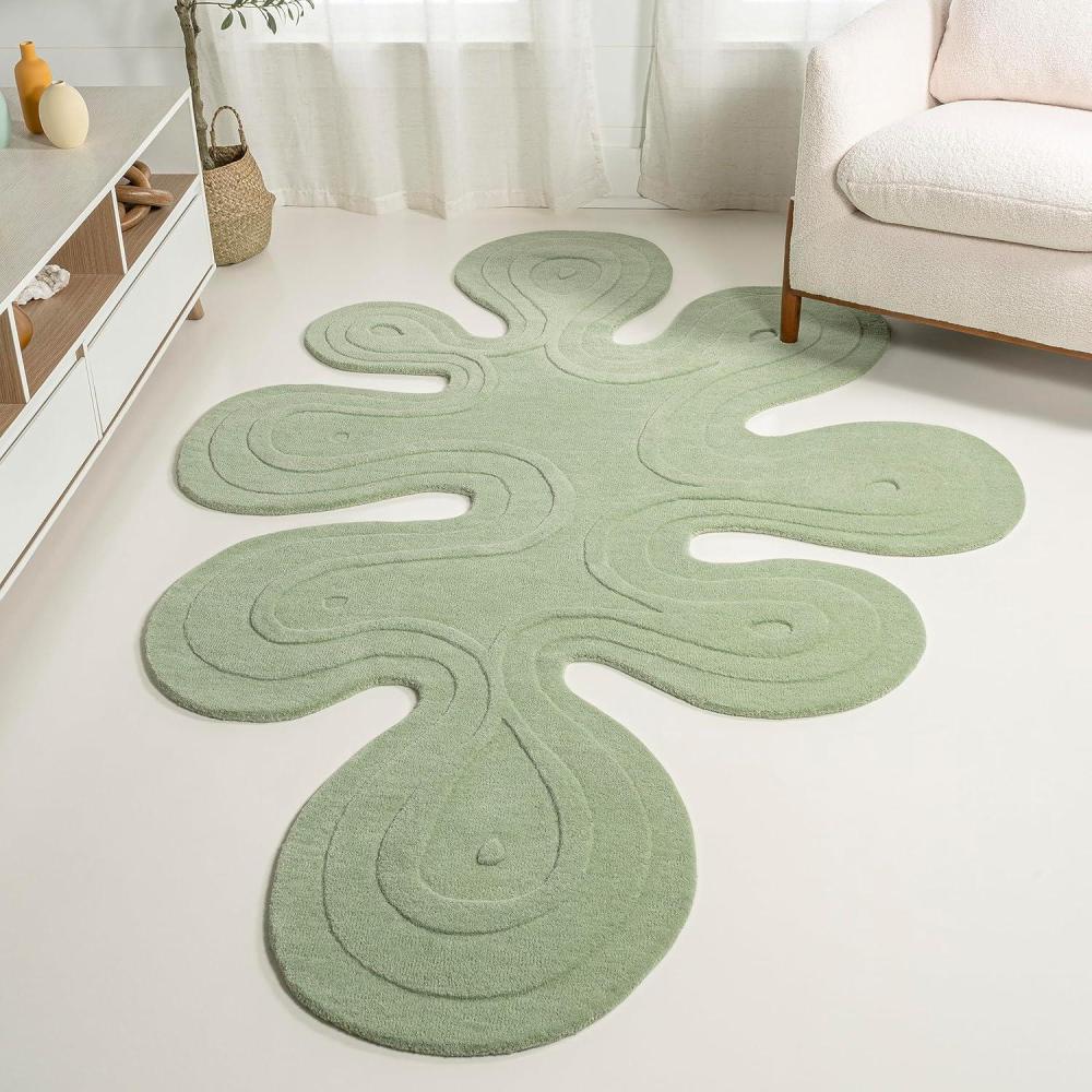 image:imageJONATHAN Y Handwoven Wool Periwinkle Blue Shaped Indoor Area Rug 5x8 Amoeba Contemporary Abstract EasyCleaning for Living Room Bedroom Kitchen Pet Friendly NonShedding GST100C5Mint Green