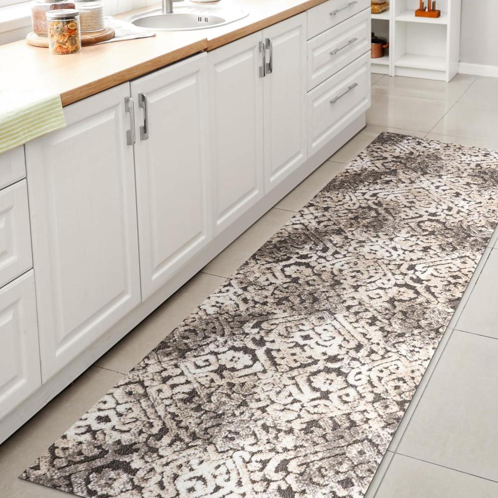 image:imageJONATHAN Y Shabby Damask Indoor Outdoor Area Rug 3X5 CreamBeigeDark Gray Duenas HighLow for Backyard Patio Porch EasyCleaning High Traffic PetFriendly NonShedding SBH110A32 x 8 Runner