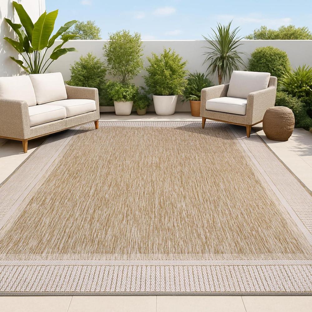 image:imageJONATHAN Y Wide Stripe Border Indoor Outdoor Area Rug 3X5 BeigeCream Hali Coastal Casual for Backyard Patio Porch EasyCleaning High Traffic PetFriendly NonShedding TSN211A353 x 77 Rectangular