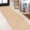 JONATHAN Y Machine Washable Light Blue Indoor Area Rug 3X5 ft, Clayton Coastal Solid Glam Shag for Living Room, Bedroom, Kitchen, Office, Easy-Cleaning, Pet-Friendly, Non-Shedding WSH400E-3(Ivory)