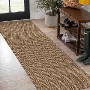 JONATHAN Y Easy Jute Rustic Indoor Outdoor Area Rug Brown 5X8, Rowena Herringbone for Backyard, Patio, Easy-Cleaning, High Traffic, Pet-Friendly, Hose Washable, Non-Shedding FXV203B-5(Brown)