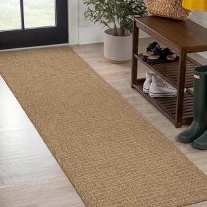 JONATHAN Y Easy Jute Rustic Indoor Outdoor Area Rug Natural 5X8, Maxine Border Rib for Backyard, Patio, Easy-Cleaning, High Traffic, Pet-Friendly, Hose Washable, Non-Shedding FXV202A-5(Natural)